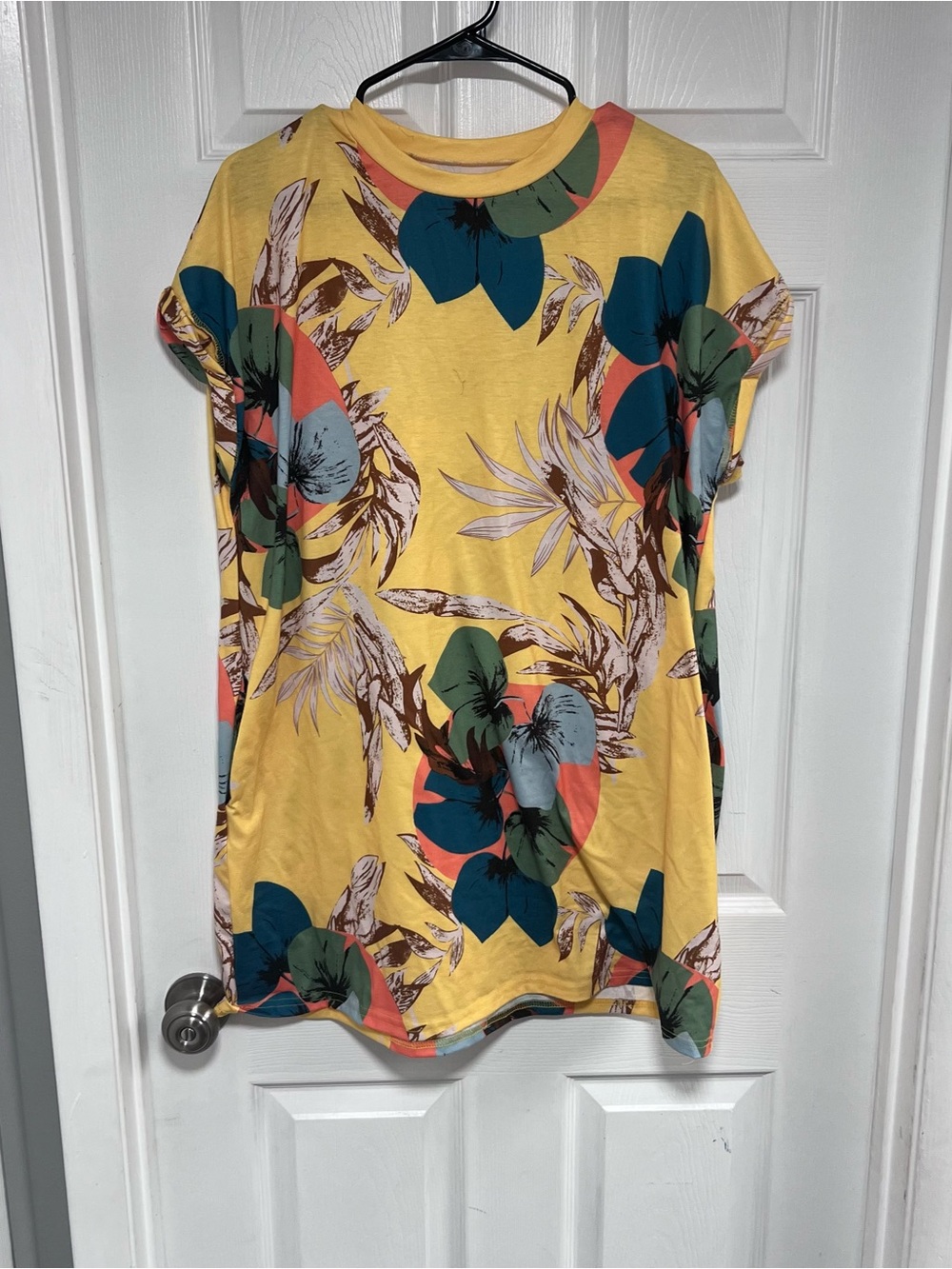 Emery Rose Yellow Floral Short Sleeve Mini Shift Dress WITH POCKETS Size S